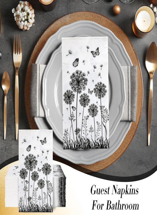 Whaline 100 Pack Dandelion Guest Napkins 2 Ply Black White Disposable Paper Napkins Floral Butterfly Paper Hand Towels for Wedding Baby Shower Party Supplies Kitchen Bathroom Table Decor - Image 3